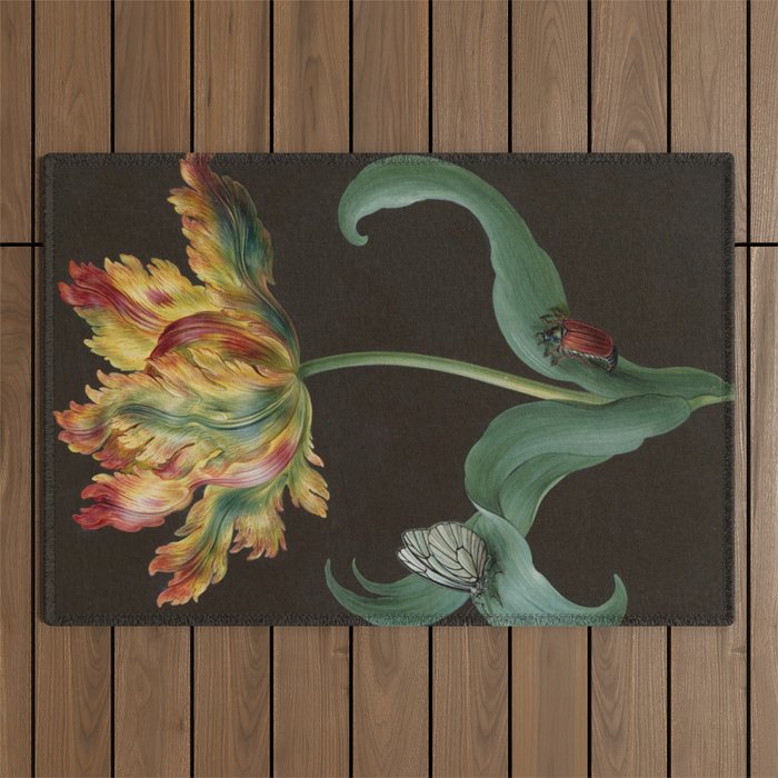 Barbara Regina Dietzsch - Tulip with butterfly and maize - before 1783 Outdoor Rug Gallery Image 1