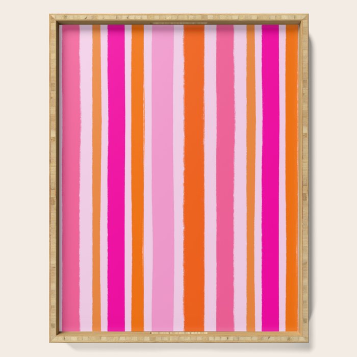 Pink and Orange Stripes Freehand Serving Tray Gallery Image 1