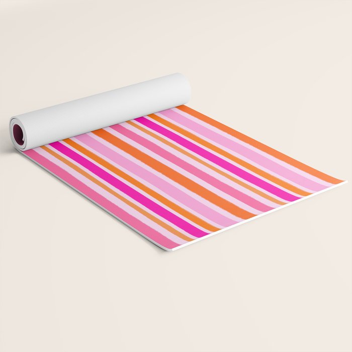 Pink and Orange Stripes Freehand Yoga Mat Gallery Image 2