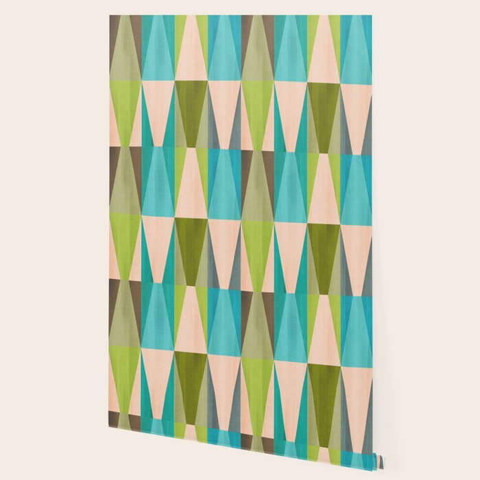 Mid Mod Diamond Pattern 3. textured Blue Green Wallpaper Gallery Image 2