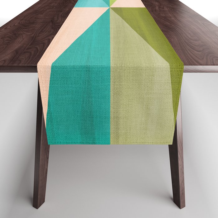 Mid Mod Diamond Pattern 3. textured Blue Green Table Runner Gallery Image 1