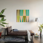 Mid Mod Diamond Pattern 3. textured Blue Green Wood Wall Art Gallery Image 2