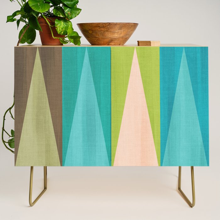 Mid Mod Diamond Pattern 3. textured Blue Green Credenza Gallery Image 1