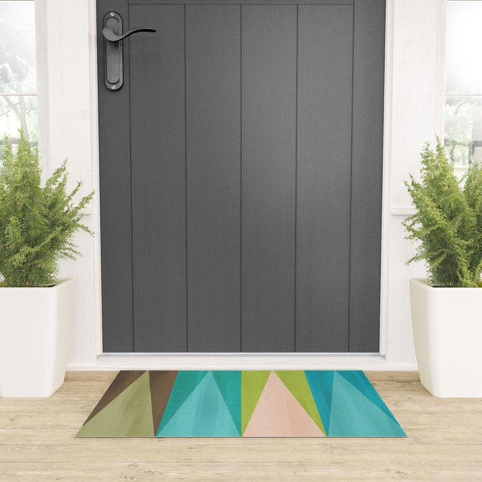 Mid Mod Diamond Pattern 3. textured Blue Green Welcome Mat Gallery Image 3