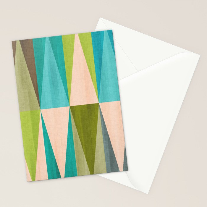 Mid Mod Diamond Pattern 3. textured Blue Green Stationery Card Gallery Image 2