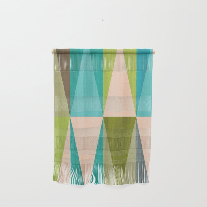 Mid Mod Diamond Pattern 3. textured Blue Green Wall Hanging Gallery Image 1