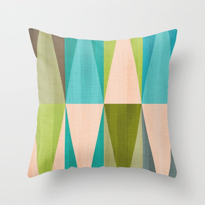 Mid Mod Diamond Pattern 3. textured Blue Green Throw Pillow Gallery Image 1