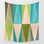 Mid Mod Diamond Pattern 3. textured Blue Green Wall Tapestry Gallery Image 4