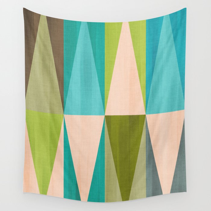 Mid Mod Diamond Pattern 3. textured Blue Green Wall Tapestry Gallery Image 4