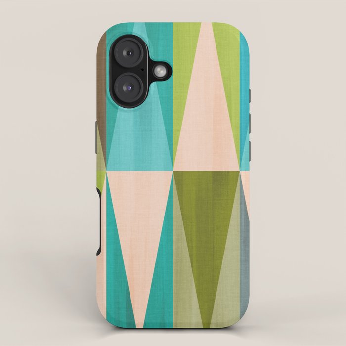 Mid Mod Diamond Pattern 3. textured Blue Green iPhone Case Gallery Image 1