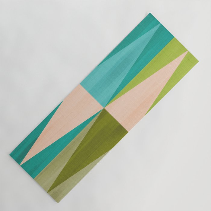 Mid Mod Diamond Pattern 3. textured Blue Green Yoga Mat Gallery Image 1