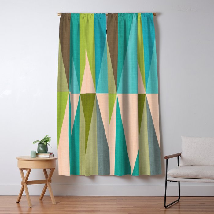 Mid Mod Diamond Pattern 3. textured Blue Green Window Curtain Gallery Image 5