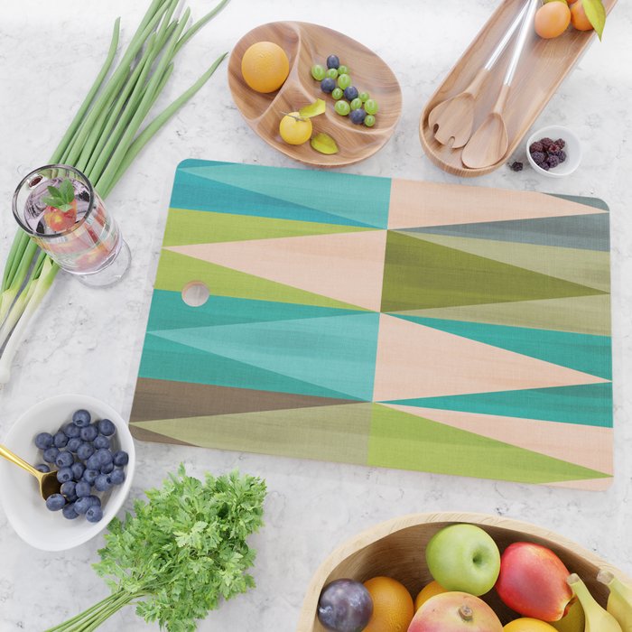 Mid Mod Diamond Pattern 3. textured Blue Green Cutting Board Gallery Image 2