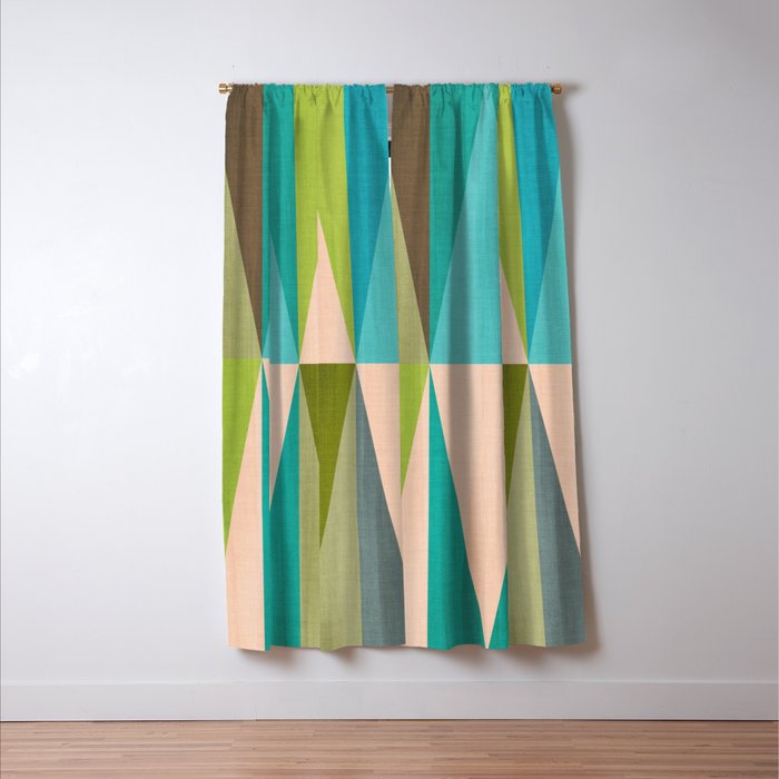 Mid Mod Diamond Pattern 3. textured Blue Green Window Curtain Gallery Image 3