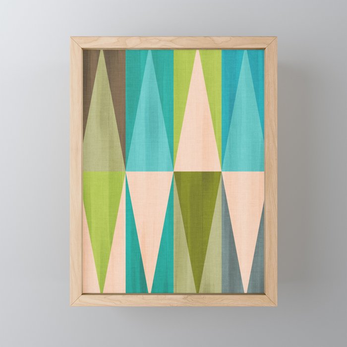 Mid Mod Diamond Pattern 3. textured Blue Green Mini Art Print Gallery Image 1