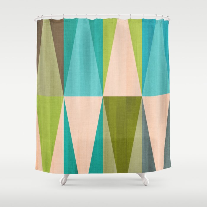 Mid Mod Diamond Pattern 3. textured Blue Green Shower Curtain Gallery Image 1