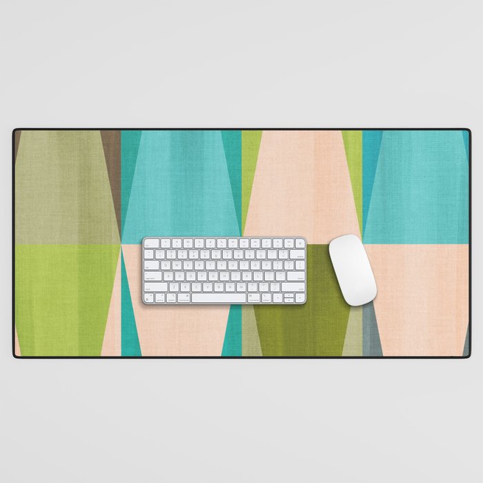 Mid Mod Diamond Pattern 3. textured Blue Green Desk Mat Gallery Image 1