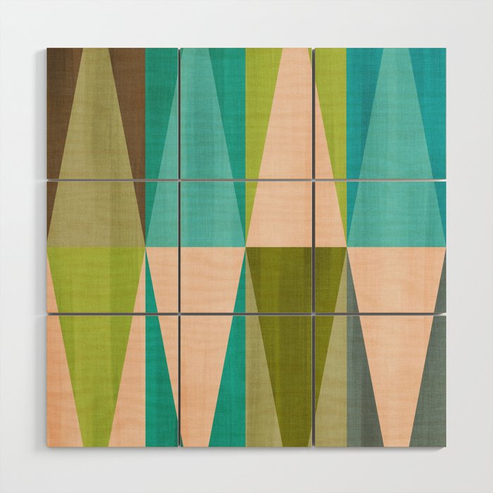 Mid Mod Diamond Pattern 3. textured Blue Green Wood Wall Art Gallery Image 1