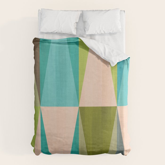 Mid Mod Diamond Pattern 3. textured Blue Green Duvet Cover Gallery Image 6