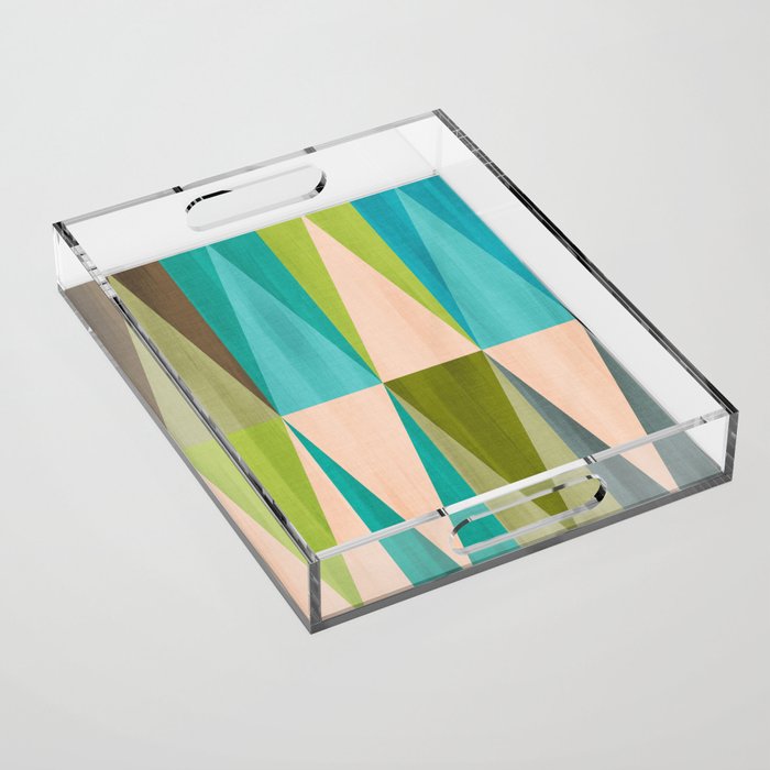 Mid Mod Diamond Pattern 3. textured Blue Green Acrylic Tray Gallery Image 1