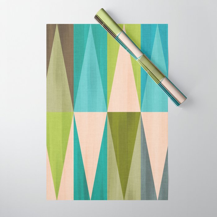 Mid Mod Diamond Pattern 3. textured Blue Green Wrapping Paper Gallery Image 1
