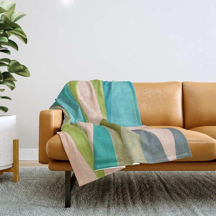 Mid Mod Diamond Pattern 3. textured Blue Green Throw Blanket Gallery Image 1