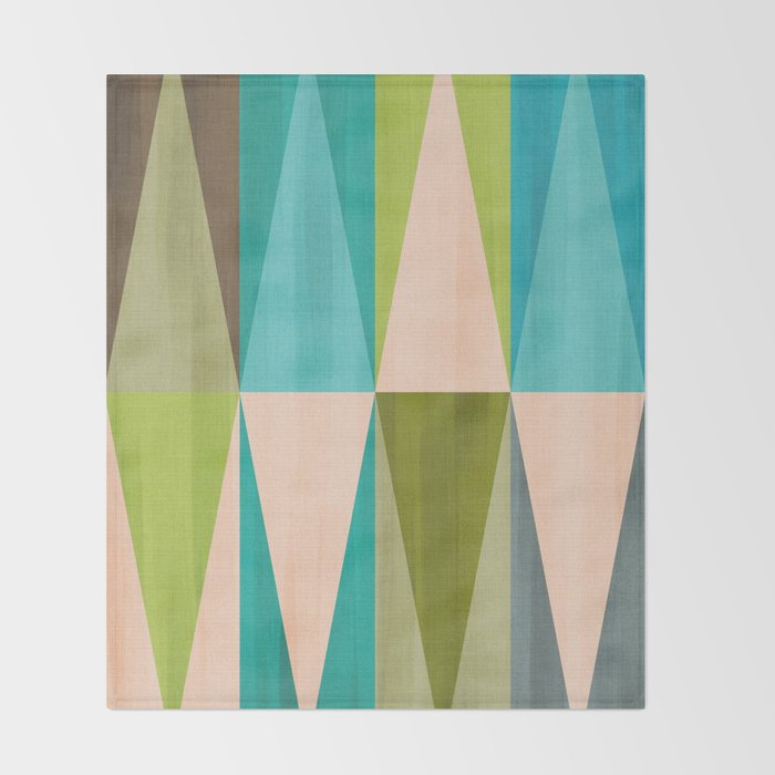 Mid Mod Diamond Pattern 3. textured Blue Green Throw Blanket Gallery Image 2