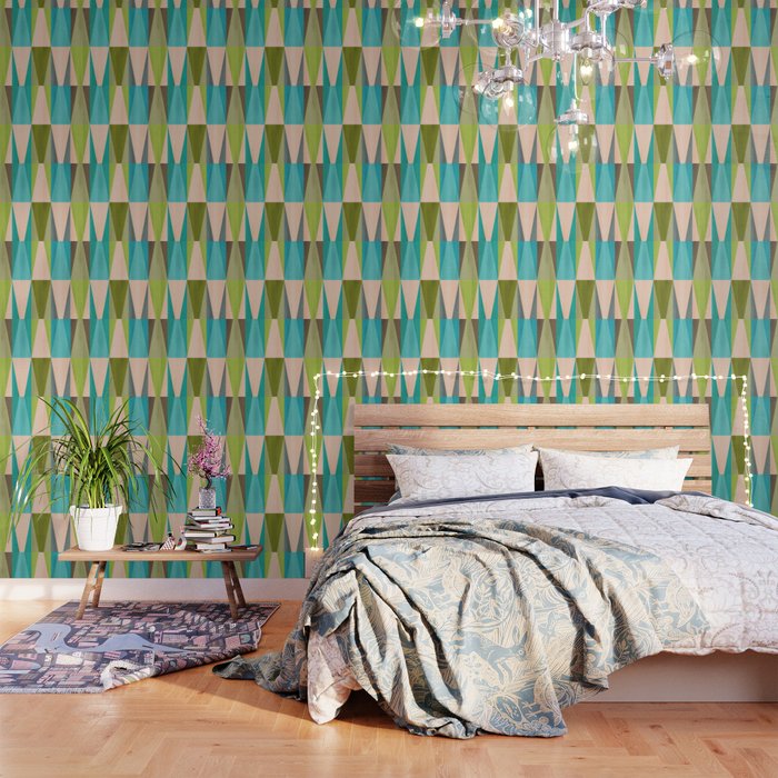 Mid Mod Diamond Pattern 3. textured Blue Green Wallpaper Gallery Image 3