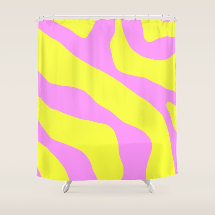 Vivid Abstract Organic Forms Neon Yellow and Pink Pattern Shower Curtain Gallery Image 1