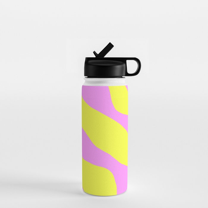 Vivid Abstract Organic Forms Neon Yellow and Pink Pattern Water Bottle Gallery Image 1