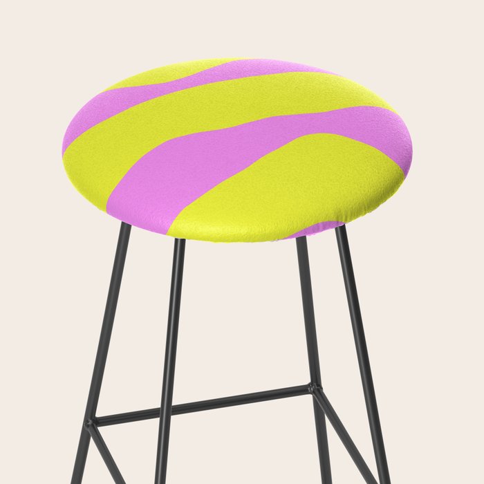 Vivid Abstract Organic Forms Neon Yellow and Pink Pattern Stool Gallery Image 2