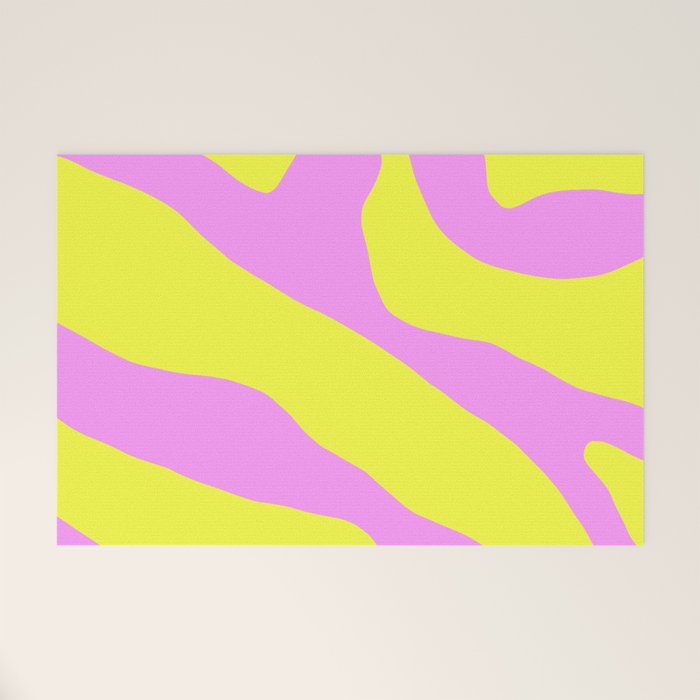 Vivid Abstract Organic Forms Neon Yellow and Pink Pattern Welcome Mat Gallery Image 1