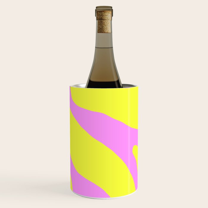 Vivid Abstract Organic Forms Neon Yellow and Pink Pattern Wine Chiller Gallery Image 3