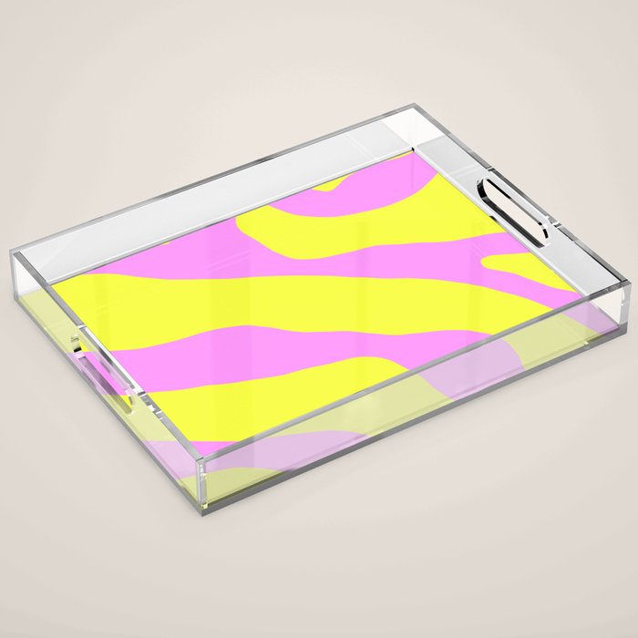 Vivid Abstract Organic Forms Neon Yellow and Pink Pattern Acrylic Tray Gallery Image 1