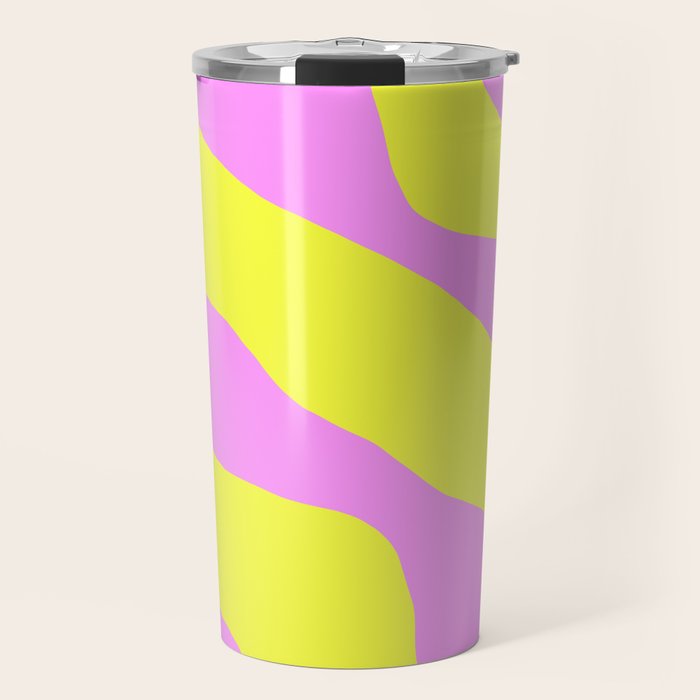 Vivid Abstract Organic Forms Neon Yellow and Pink Pattern Travel Mug Gallery Image 1