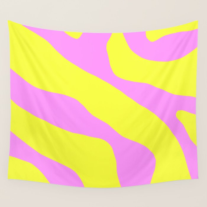 Vivid Abstract Organic Forms Neon Yellow and Pink Pattern Wall Tapestry Gallery Image 4