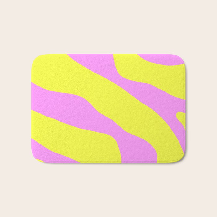 Vivid Abstract Organic Forms Neon Yellow and Pink Pattern Bath Mat Gallery Image 1