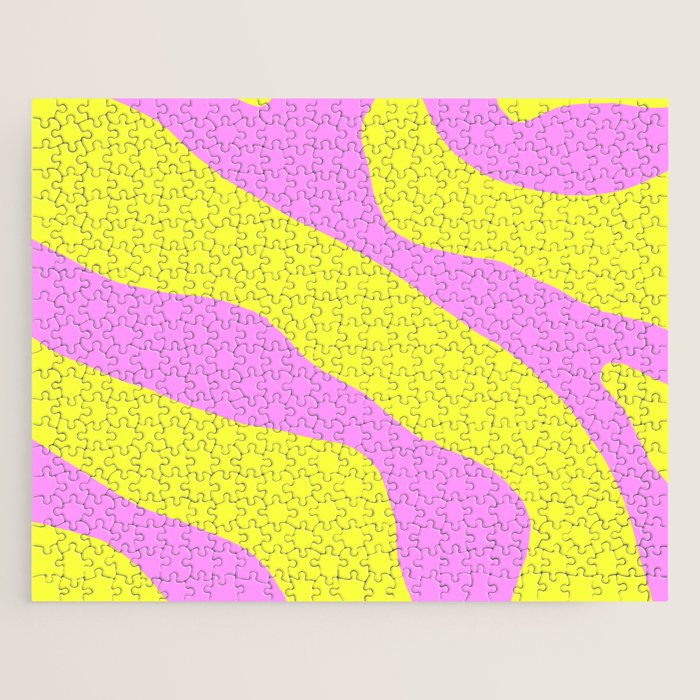 Vivid Abstract Organic Forms Neon Yellow and Pink Pattern Jigsaw Puzzle Gallery Image 1