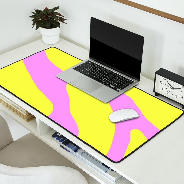 Vivid Abstract Organic Forms Neon Yellow and Pink Pattern Desk Mat Gallery Image 2