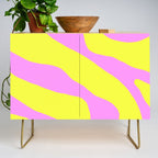 Vivid Abstract Organic Forms Neon Yellow and Pink Pattern Credenza Gallery Image 1