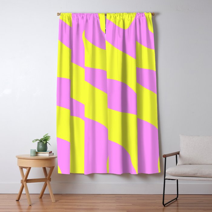Vivid Abstract Organic Forms Neon Yellow and Pink Pattern Window Curtain Gallery Image 5