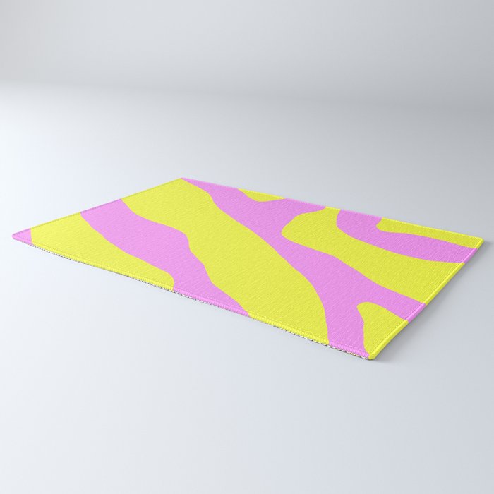 Vivid Abstract Organic Forms Neon Yellow and Pink Pattern Rug Gallery Image 3