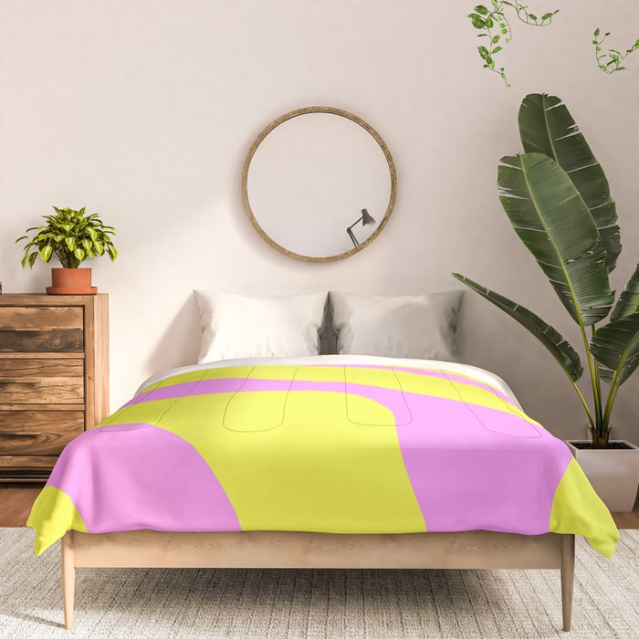 Vivid Abstract Organic Forms Neon Yellow and Pink Pattern Comforter Gallery Image 3