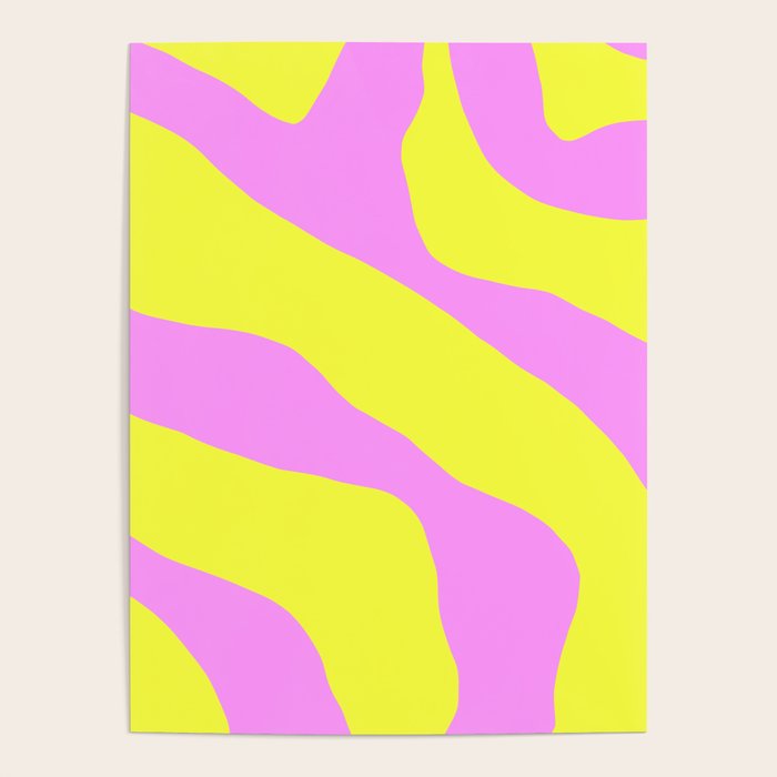 Vivid Abstract Organic Forms Neon Yellow and Pink Pattern Poster Gallery Image 1
