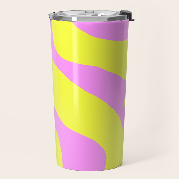 Vivid Abstract Organic Forms Neon Yellow and Pink Pattern Travel Mug Gallery Image 2