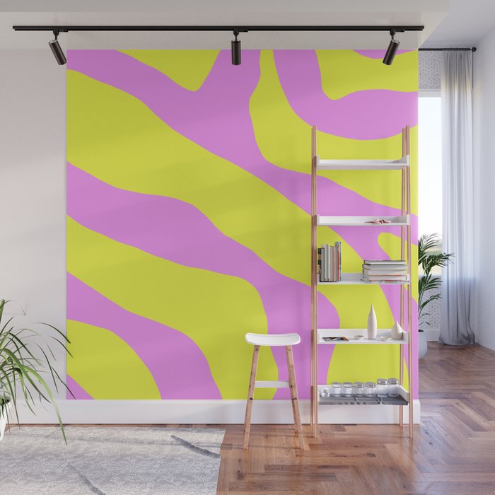 Vivid Abstract Organic Forms Neon Yellow and Pink Pattern Wall Mural Gallery Image 1
