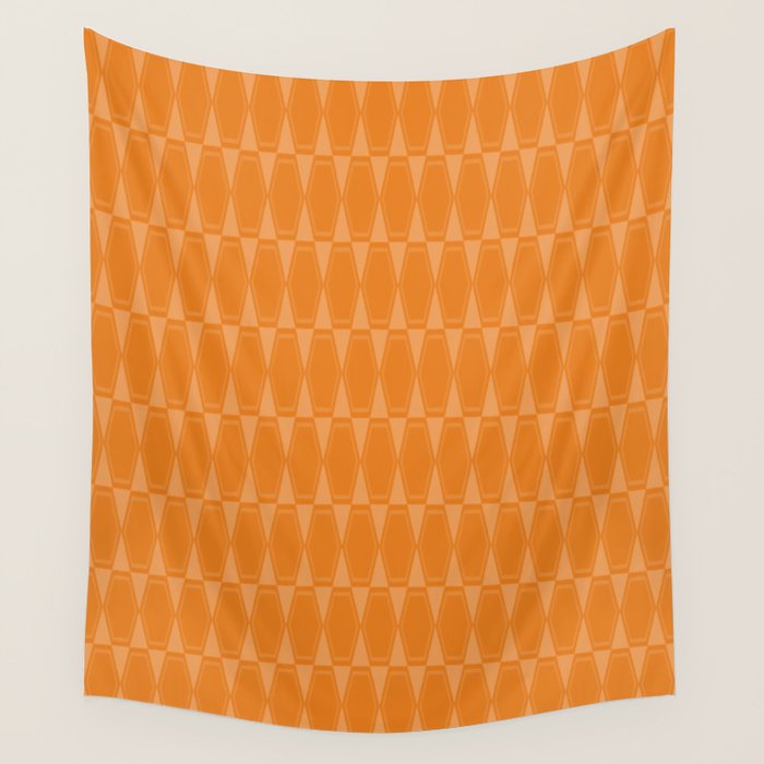 Mid Century Modern Geometric Orange Hexad Pattern Wall Tapestry Gallery Image 1