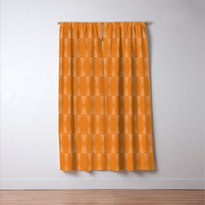 Mid Century Modern Geometric Orange Hexad Pattern Window Curtain Gallery Image 3