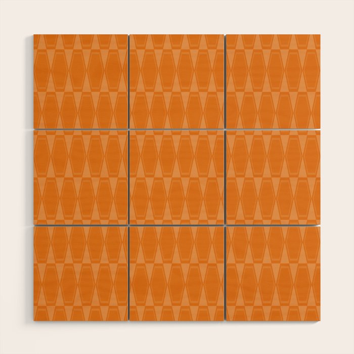 Mid Century Modern Geometric Orange Hexad Pattern Wood Wall Art Gallery Image 1