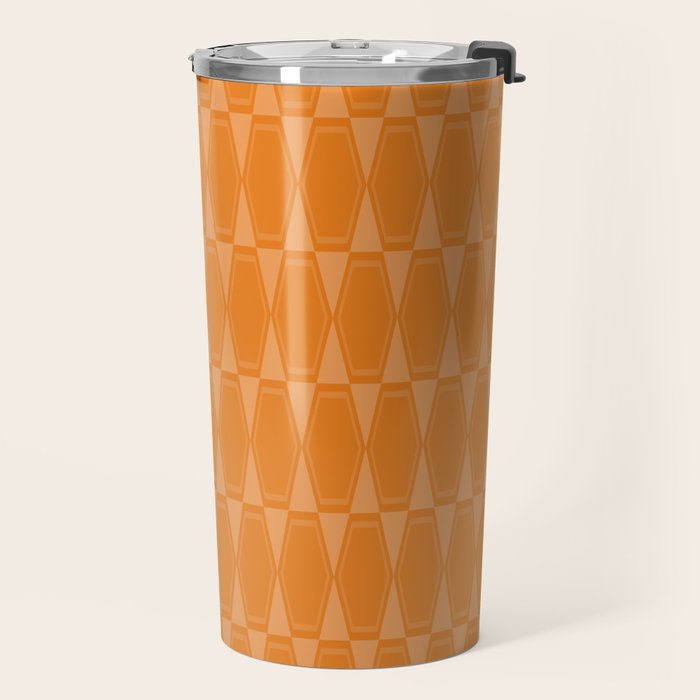 Mid Century Modern Geometric Orange Hexad Pattern Travel Mug Gallery Image 2